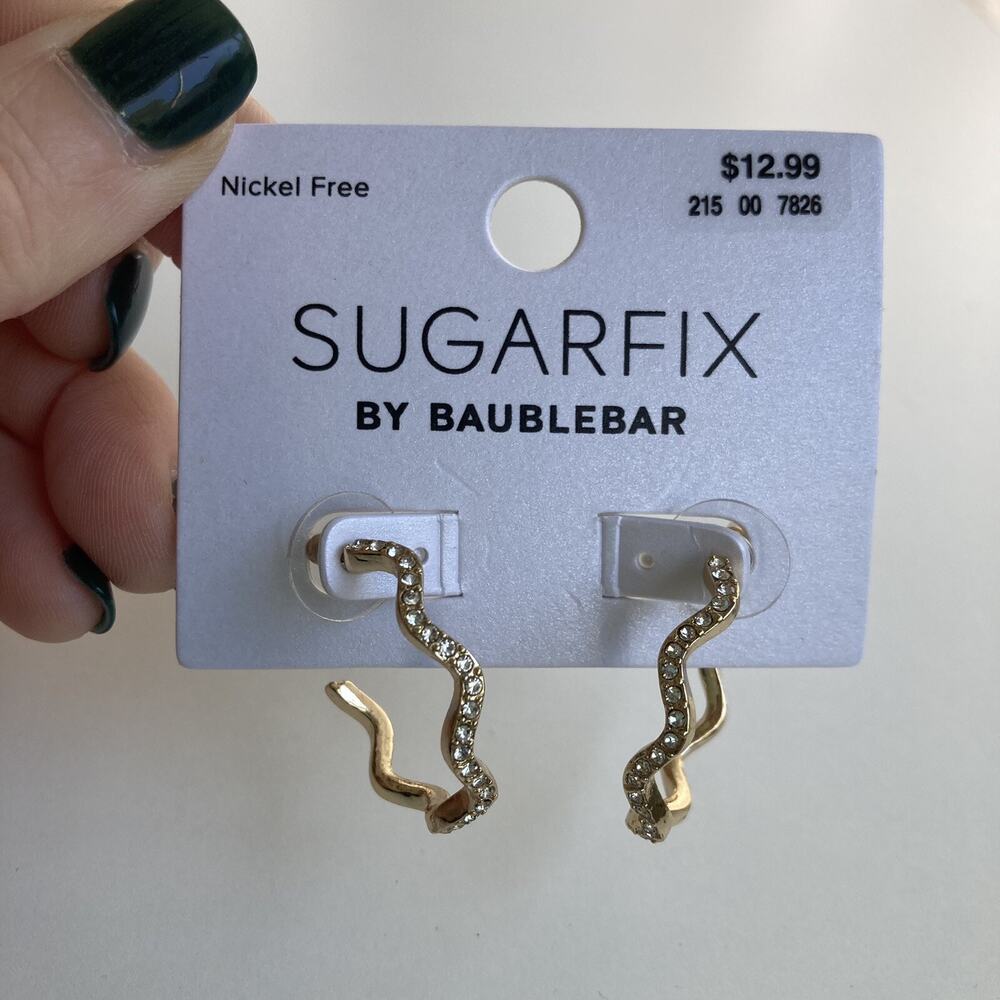 Zig Zag Hoop Earrings SUGARFIX by BaubleBar Crystal and Gold Tone NEW - Picture 2 of 6